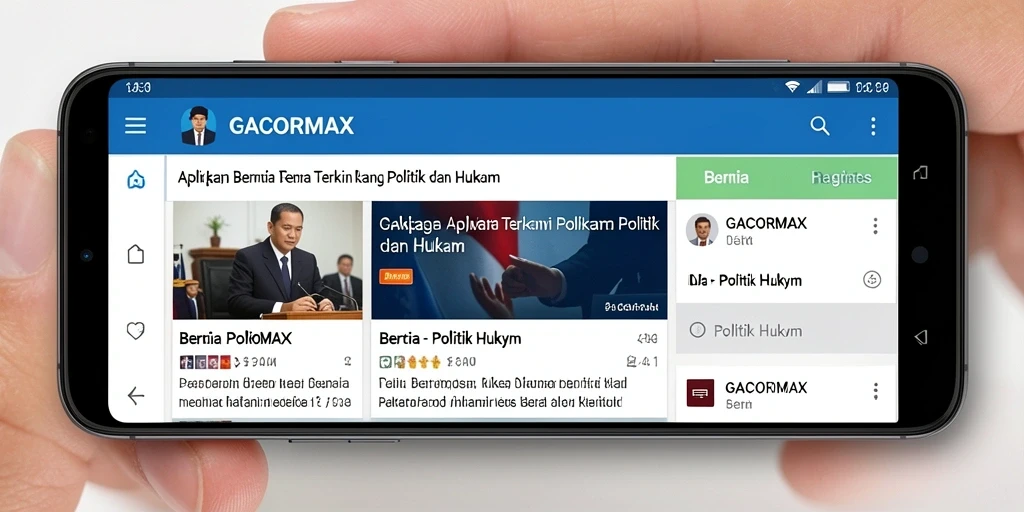 Antarmuka GACORMAX menampilkan berita politik dan hukum secara menarik.