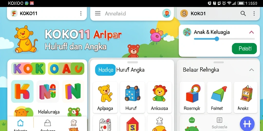 Tampilan belakang aplikasi KOKO11 untuk belajar huruf dan angka.