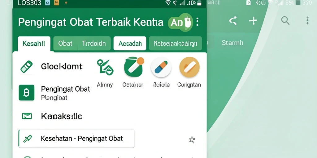 Antarmuka pengguna aplikasi LOS303 untuk Pengingat Obat yang intuitif.